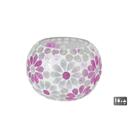 Windlicht Holly L wit/roze bol glas 10x14x14cm