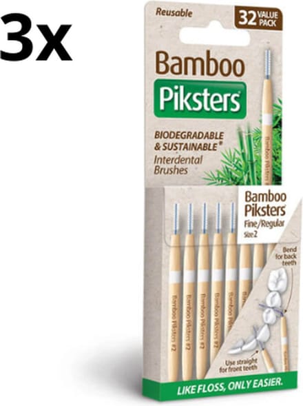3x Piksters Bamboe Rechte Ragers - Maat 2 - Fijn Wit - 32 stuks