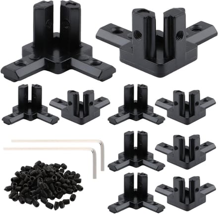Hoekbeugel Connectoren - Profiel Bevestiging - 3D Printer Bouw - 3-Weg Verbinding - 2020 Serie - Zwart