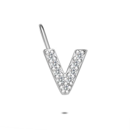 Twice As Nice Hanger in zilver, letter V met steentjes