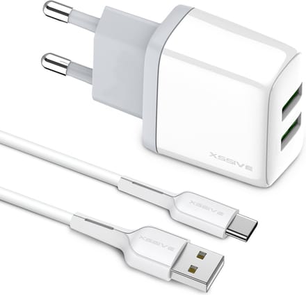 2-Poorten Oplader met USB-C Kabel 1 Meter