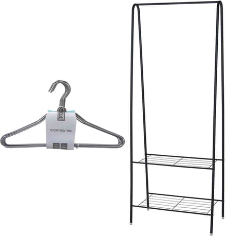Set van kledingrek met plank en kledinghangers - metaal - 152 cm