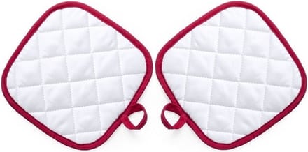Pannenlap - 2x - wit/rood - 17 x 17 cm - Koken - Pannenlappen - ophanglus
