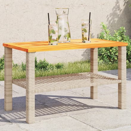 vidaXL - Tuintafel - 70x38x42 - cm - poly - rattan - en - acaciahout - beige