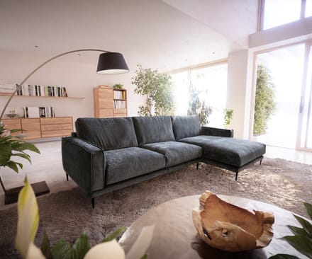 Hoekbank Sottil Chenille grijs 290 x 165cm recamiere rechts