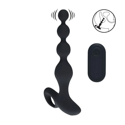 Afstandsbediening Parels Vibrerende Siliconen Anale Plug - Zwart