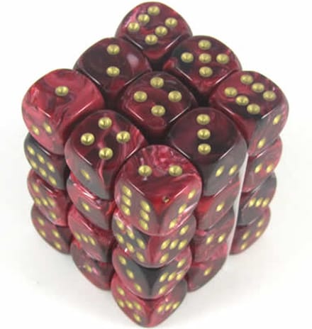 Chessex Vortex Bourgondië/goud D6 12mm Dobbelsteen Set (36 stuks)