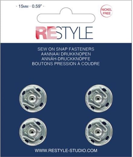 ReStyle 015.12005 Aannaaidrukknopen 15 mm zilver nikkelvrij, 4 stuks