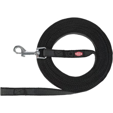 Trixie Tracking leash rubberised S-M: 15 m/15 mm Zwart