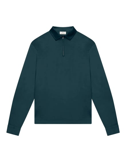 Valenza Supima Polo Zip Collar L/s Polos Donkergroen 1172