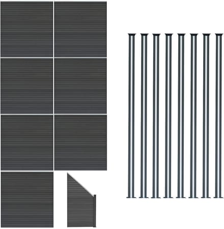 Composiet schuttingpaneelset - grijs - 185x1311 cm - zonne-led