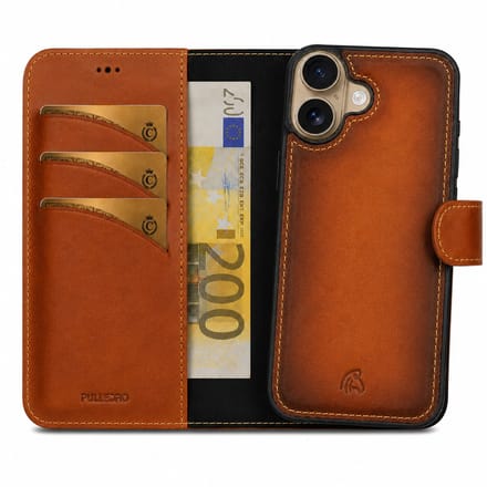 Pulledro geschikt voor iPhone 17 Uitneembare Lederen BookCase - MagSafe - RFID - Burned Cognac