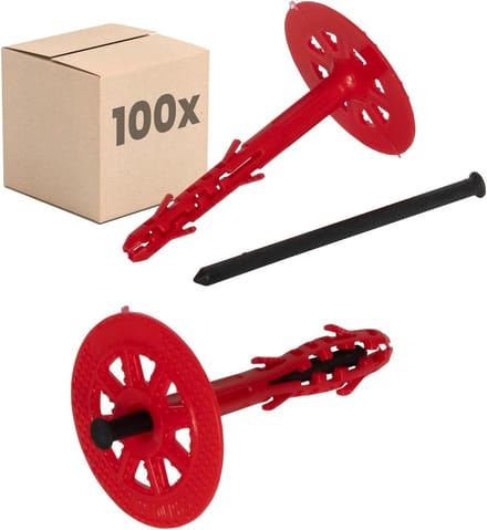 Isolatiepluggen 100 stuks - Gevelisolatie pluggen - ETICS montage - ETA gecertificeerd - Ø10x100mm - Rood