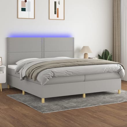 vidaXL - Boxspring - met - matras - en - LED - stof - lichtgrijs - 200x200 - cm