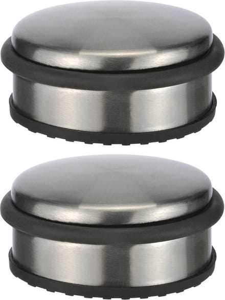 2x stuks deurstoppers rond metaal 10 x 4 cm - Deurstop/deurvastzetter