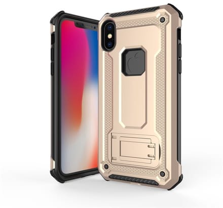 Ntech hoesje Geschikt voor iPhone Xr Armor hoesje met Kickstand - Goud