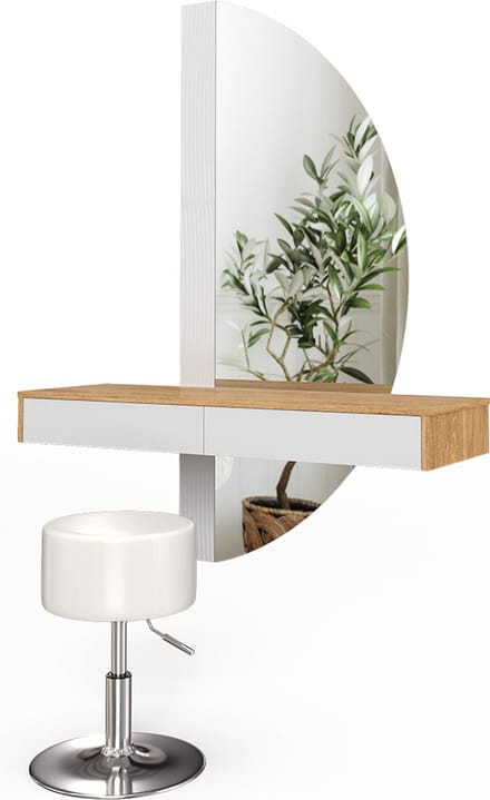 Vicco Kaptafel set met kruk Melisa, Wit, 120 cm met LED-spiegel en kruk