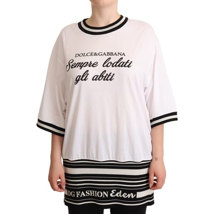 Dolce & Gabbana Dames Witte DG Modeprint Katoenen T-Shirt met Ronde Hals