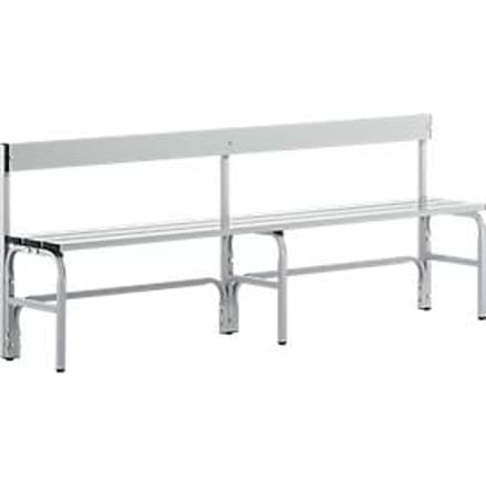 Kleedkamerbank, rvs buis/aluminium, enkel met rugleuning, L 2000 mm, blank aluminium