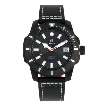 Shield Shaw lederen band duikhorloge voor heren met datum