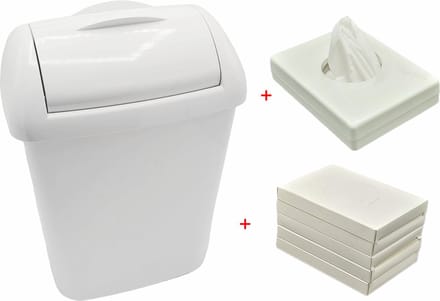 WillieJan startset dames Hygiëne Wit – Afvalbakje, Zakjeshouder en 5 doosjes zakjes