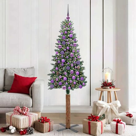 vidaXL - Slanke - Kerstboom - Groen - 180 - cm - PVC - en - massief - dennenhout