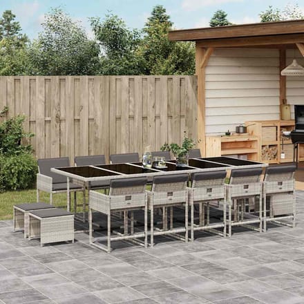vidaXL - 15-delige - Tuinset - met - kussens - poly - rattan - lichtgrijs