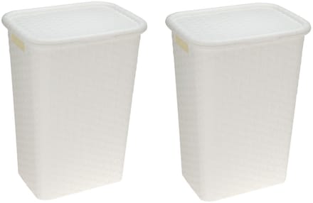 Benson Wasmand - 2x - rotan - met deksel - wit - 60 liter - 33 x 44 x 60 cm - kunststof