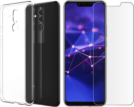 Hoesje Geschikt voor: Huawei Mate 20 Lite Transparant TPU Siliconen Soft Case + 2X Tempered Glass Screenprotector