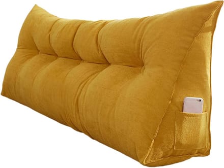 Hoofdeinde kussen - Leeskussen wig - Rug ontspannen - Afneembare hoes - 60 cm - Geel
