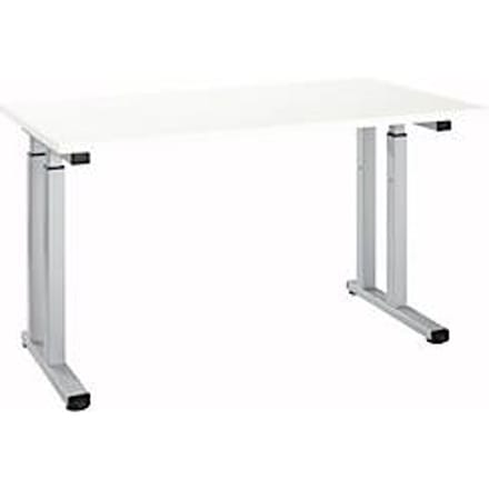 Bureauopstelling, rechthoekig, C-voet, B 1300 x D 650 x H 685-820 mm, alu wit/wit