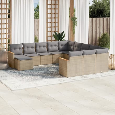 vidaXL - 12-delige - Loungeset - met - kussens - poly - rattan - gemengd - beige