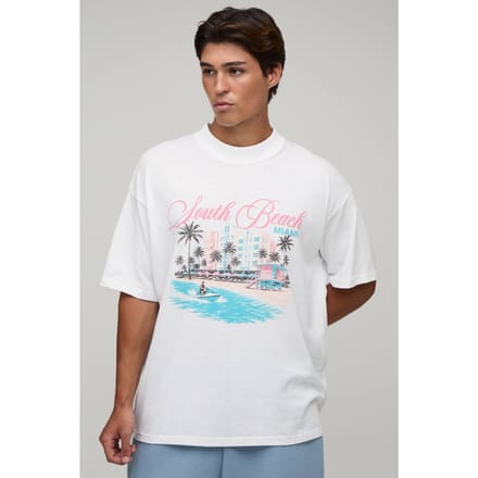 Wit Oversized T-shirt Met Miami-print | White | Size XL