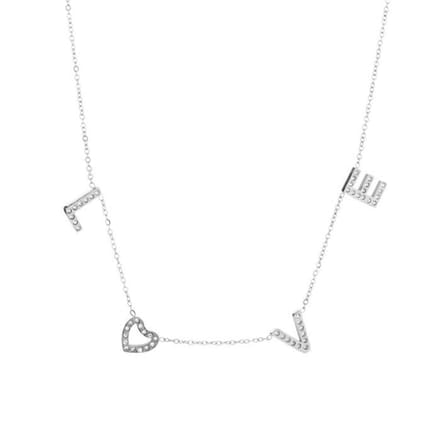 Bijoutheek Collier Love Hart Witte Stenen Zilver
