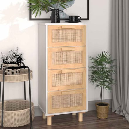 vidaXL - Dressoir - 40x30x90 - cm - massief - grenenhout - en - rattan - wit