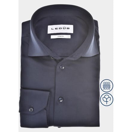 Ledub modern fit overhemd - jersey - donkerblauw - Strijkvriendelijk - Boordmaat: 43
