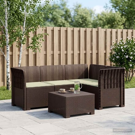 vidaXL - 4-Persoons - Tuin - Sofa - met - Kussens - Rattan - Look - PP - Bruin
