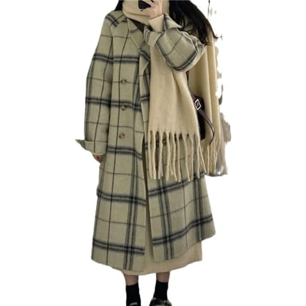 Winter Koreaanse Woljas Dames Woljas Dubbelzijdige Geruite Jas XL gray