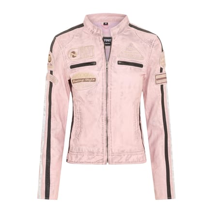 Dames Biker Racing Badges Roze Leren Jas-Eastleigh