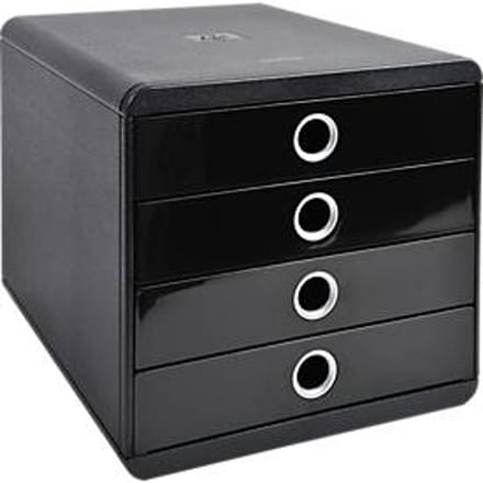 Ladebox POP-BOX zwart/zilver, 4 gesloten laden, A4/A4+/24x32 cm, geruisloos, veiligheidsstop