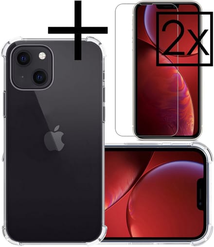 Hoesje - Met Screenprotector - 2 Stuks - Geschikt voor Apple iPhone 13 Mini - Sterk & Shockproof - Siliconen Case - Back Cover - Telefoon Hoes - Shock Proof - Transparant