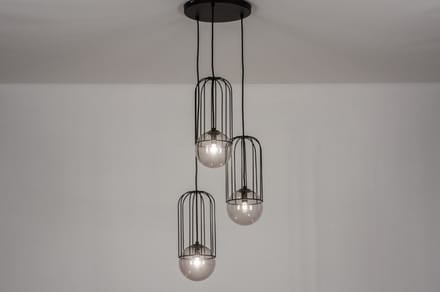 Lumidora Hanglamp 74045 - NINO - 3 Lichts - G9 - Zwart - Grijs - Metaal - ⌀ 40 cm