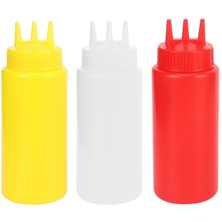 3 pièces Bouteille à condiments à presser à 3 trous avec couvercle pour vinaigrette, sauces, ketchup yellow
