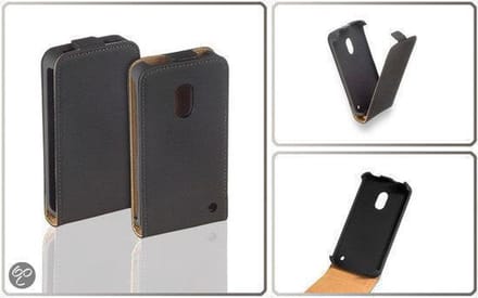 LELYCASE Lederen Flip Case Cover Hoesje Nokia Lumia 620 Zwart
