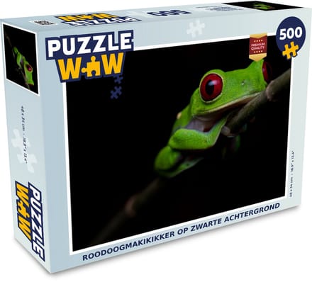 Puzzel Roodoogmakikikker op zwarte achtergrond - Legpuzzel - Puzzel 500 stukjes
