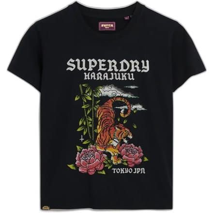 Superdry - Tattoo Rhinestone getailleerd T-shirt - Dames - T-shirts