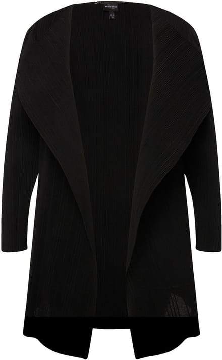 Ulla Popken - Dames - Geplooid jack open pasvorm V-hals lange mouwen - Zwart - Maat 42+