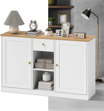 Keukeneiland - Keukenkast - Dressoir - Organizer - Kasten - Houten Werkblad - Lade - Wit
