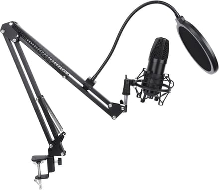 Condensator Microfoon Set - Studio Microfoon - Streaming Podcasting - Cardioïde Opnamepatroon - 96 kHz Samplefrequentie - Zwart