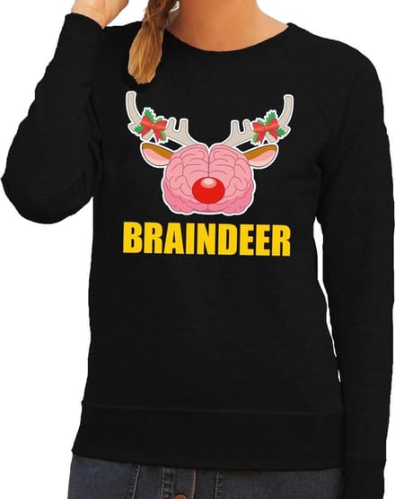 Foute kersttrui / sweater braindeer zwart voor dames - Kersttruien M